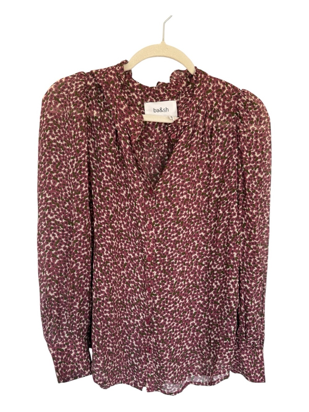 ba&sh Maroon Multi-Print Button-Down Blouse